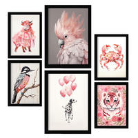 POSTER Set Mit 6 Rosa Tiere A3 & A4 Schwarzer Rahmen - Schwarz, Papier (29/3cm) - Nacnic