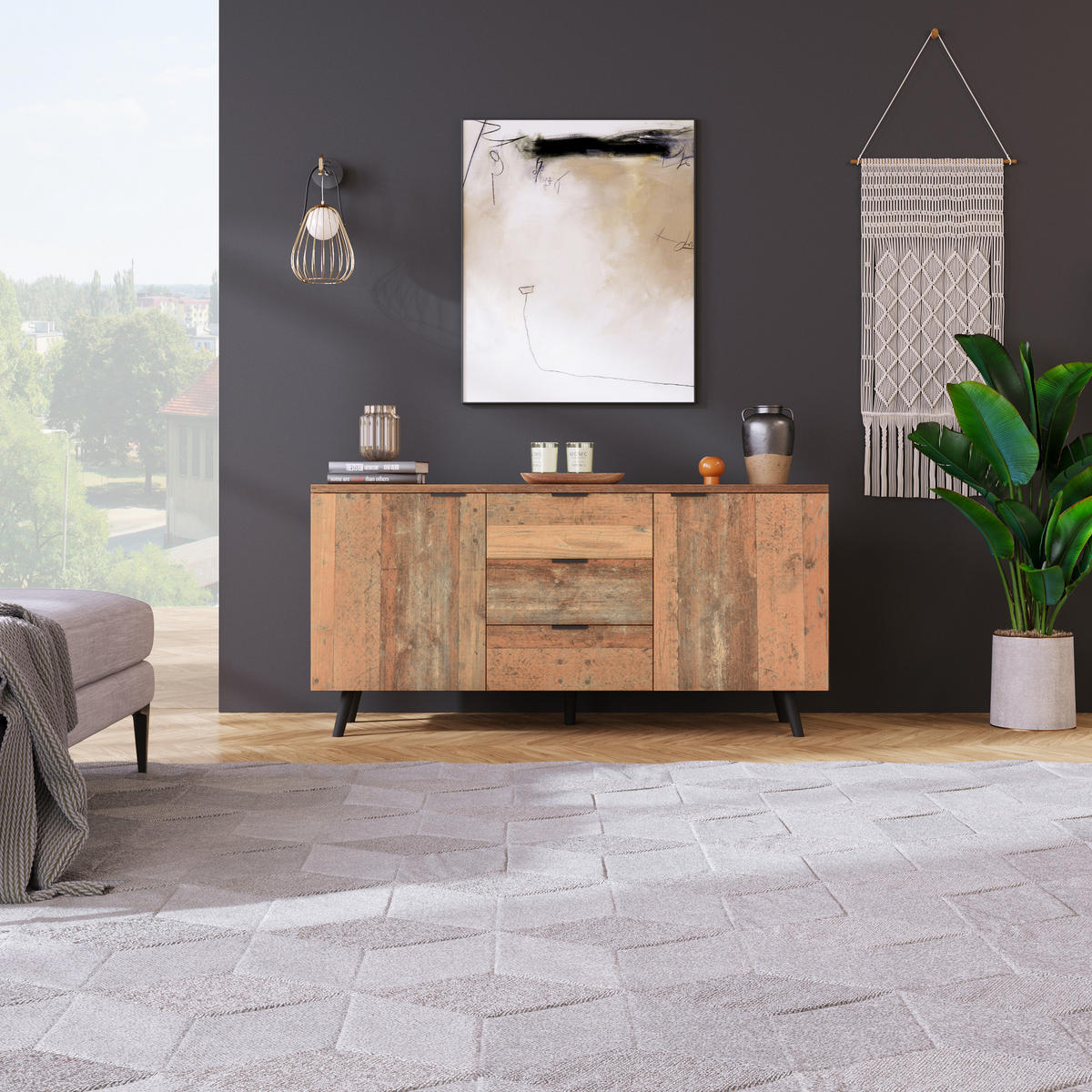 SIDEBOARD im Vintage-Stil mit 3 Schubladen und verstellbaren Regalen, Spanplatte, 140/35/70 cm, Antikbraun，Dunkelbraun - Dunkelbraun, Holzwerkstoff (140/70/35cm) - Redom