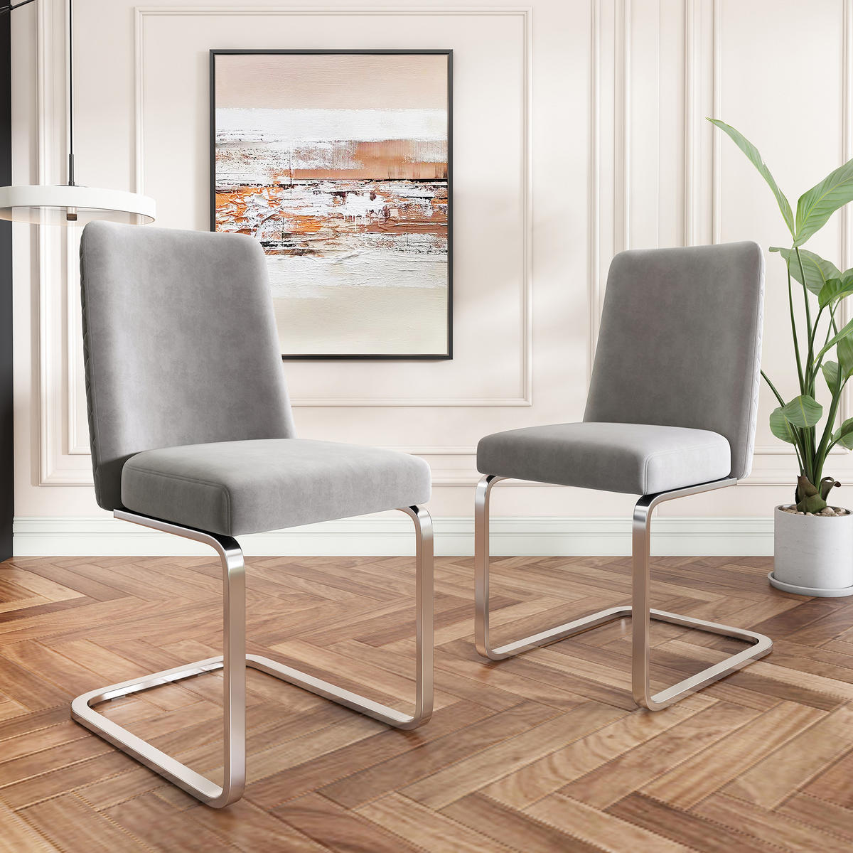 ESSZIMMERSTUHL 2er Set Samt Diamant Grau Silber Metallbeine - Grau, Textil (50.5/89/46cm) - FLIEKS