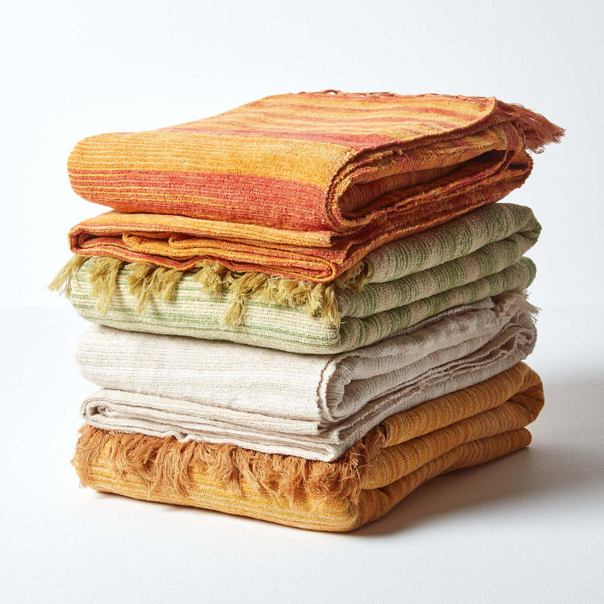 WOHNDECKE Chenille 220/240 cm, 100% Baumwolle gestreift - Dunkelorange, Textil (220/240cm) - Homescapes