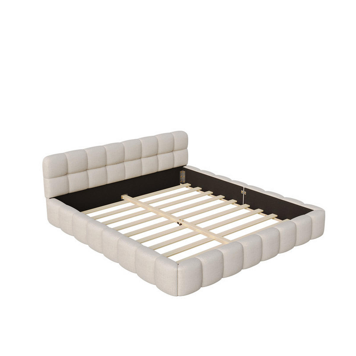 POLSTERBETT 140x190 cm, mit Lattenrost, Moderner Stil, Leinen, Beige, ohne Matratze - Beige, Holz (140/190cm) - WoodenAura