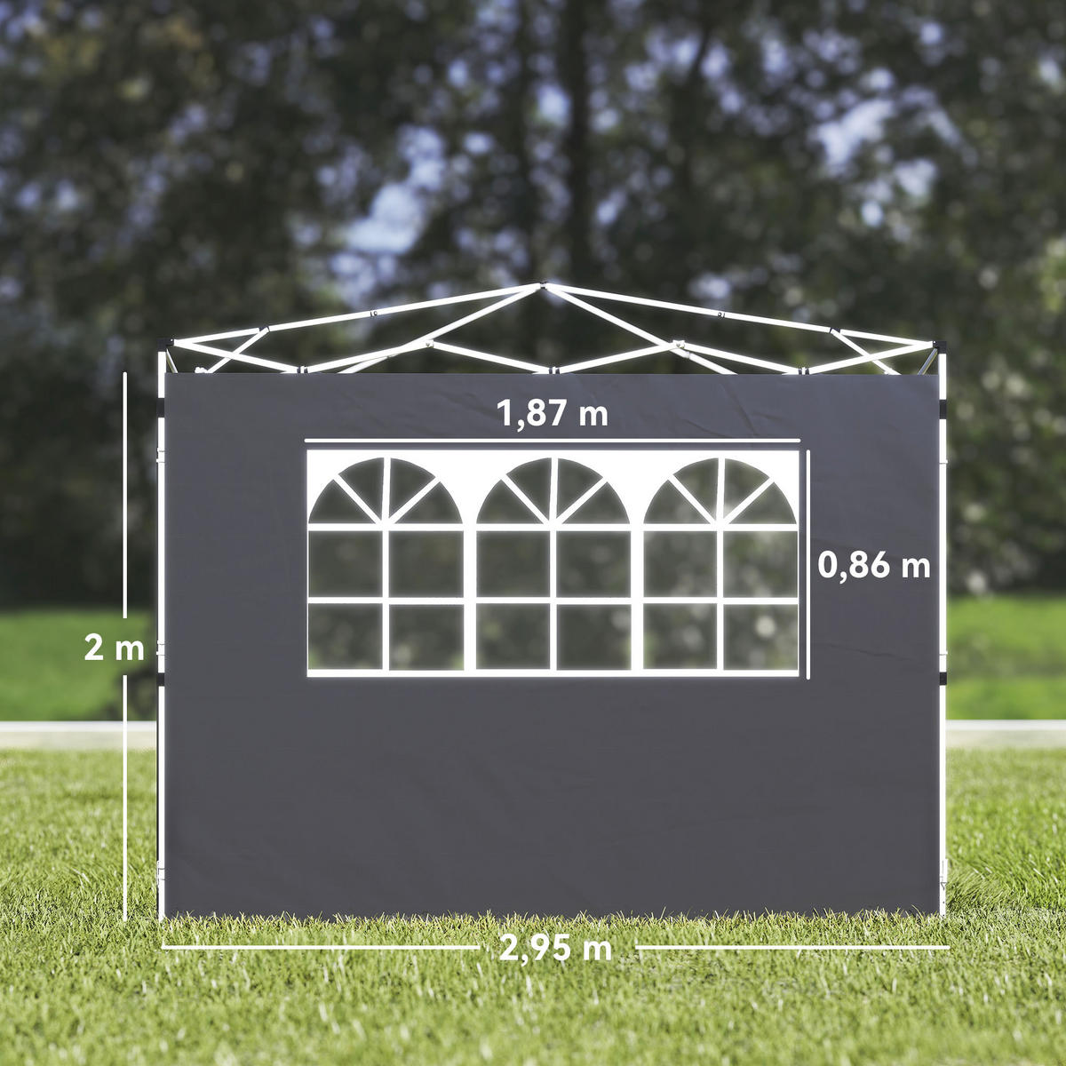 PAVILLON-SEITENWAND, Oxford-Stoff dunkelgrau mit Fenstern - Grau, Textil (10/30/20cm) - Vallsero