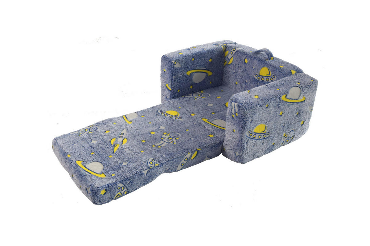 KINDERSOFA Aufklappbares Kleinkindsofa Stoff leuchtendes Motiv 106/63/28,5 cm Blau - Blau, Textil (63/28.5/106cm) - Redom