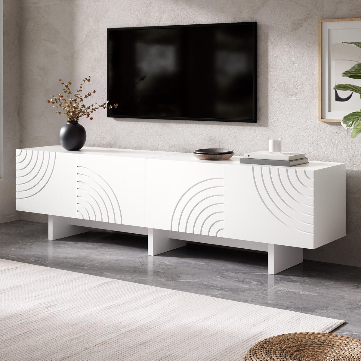 TV-LOWBOARD 170/35/50 cm weiß aus MDF und PB mit 4 Türen - Weiß, Holzwerkstoff (170/50/35cm) - OKWISH
