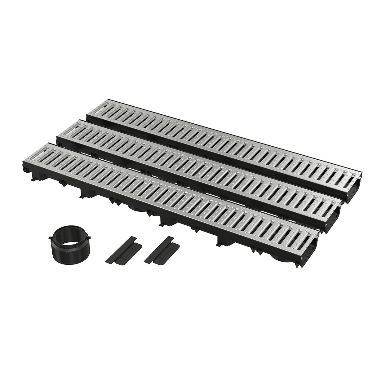 GARAGENSET Entwässerungsrinne mit verzinktem Rost 3 Meter - Schwarz, Metall (13.7/18/107.7cm) - Alcadrain