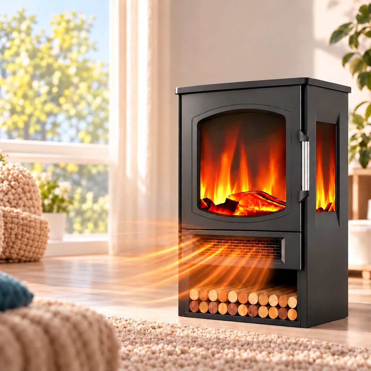 ȘEMINEU Negru electric cu încălzire 1800 W telecomandă - negru, sticlă/material plastic (44/75/35cm) - Relaxdays