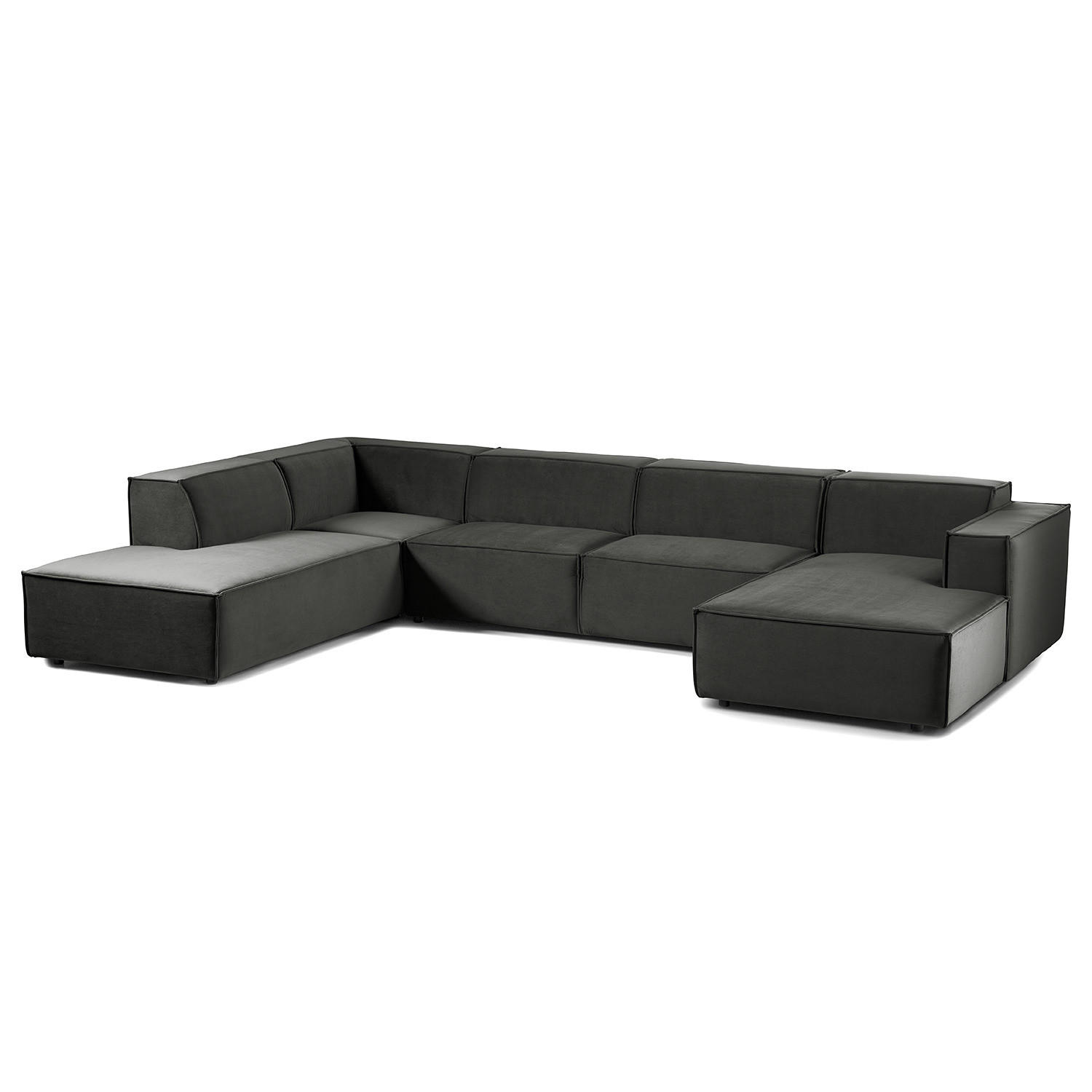 WOHNLANDSCHAFT mit Longchair & Ottomane - Schwarz/Grau, Kunststoff/Textil (369/70/234cm) - home24