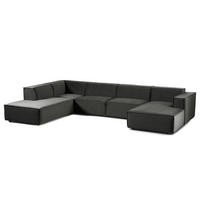 WOHNLANDSCHAFT mit Longchair & Ottomane - Schwarz/Grau, Kunststoff/Textil (369/70/234cm) - home24