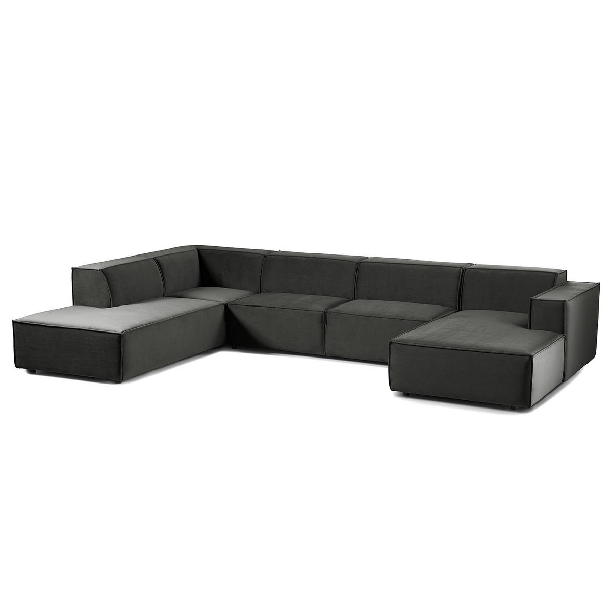 WOHNLANDSCHAFT mit Longchair & Ottomane - Schwarz/Grau, Kunststoff/Textil (369/70/234cm) - home24