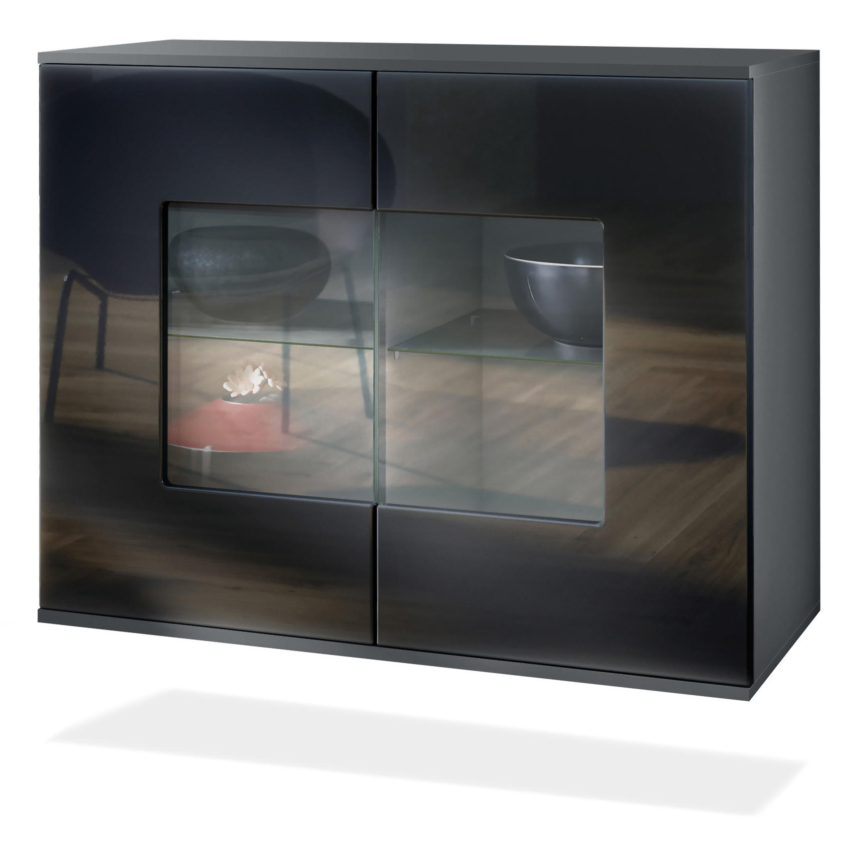 Vladon Kommode Schwarz Hochglanz 92.5x73.5x35 cm