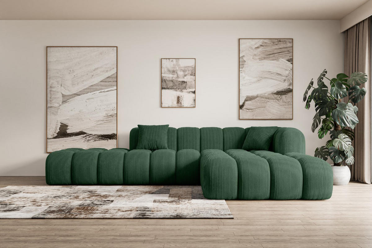ECKSOFA Ottomane Rechts OLEA-L2 - 289x176x71 cm Grün Cord - Schwarz/Grün, Holzwerkstoff/Kunststoff (289/176cm) - ALTDECOR