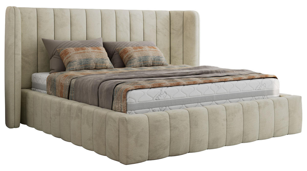 POLSTERBETT GOLETTA CLASSIC 140/200 - Beige Velvet - ohne Matratze - Beige, Textil (140/200cm) - MKS