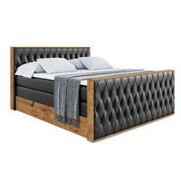 BOXSPRINGBETT mit Matratze H3|H4 und Lattenrost - LOLLI5-Z KING-120x200 - Schwarz Kunstleder - Schwarz, Holzwerkstoff (120/200cm) - ALTDECOR