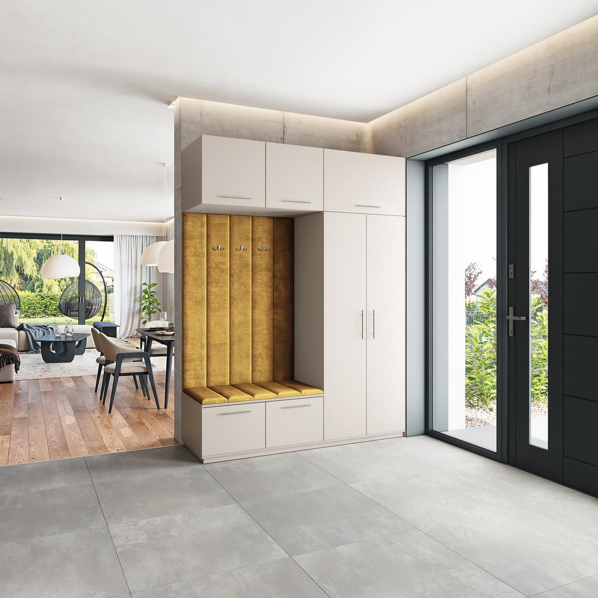 GARDEROBENSCHRANK REMA 180/240/60 cm Modern Garderobe-Set Kaschmir - Kaschmir/Gelb, Holzwerkstoff (180/240/60cm) - MASSENO