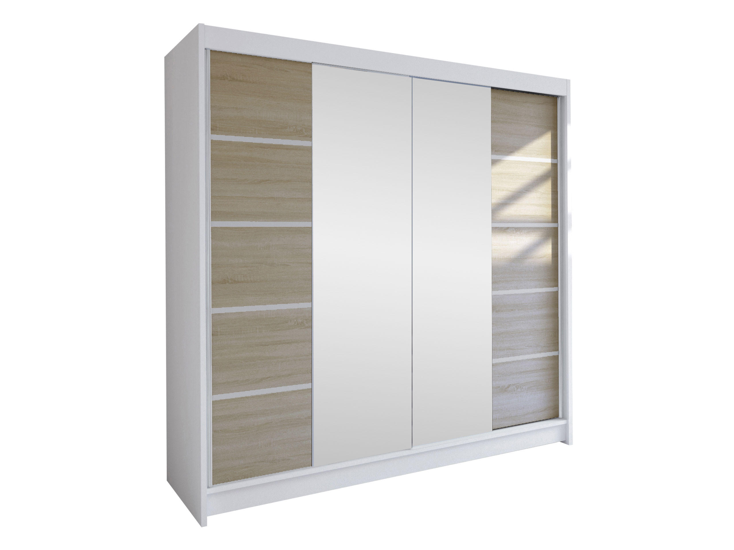 SCHWEBETÜRENSCHRANK Talin V - Beige/Silberfarben, Holzwerkstoff/Metall (180/215/58cm) - MIRJAN24