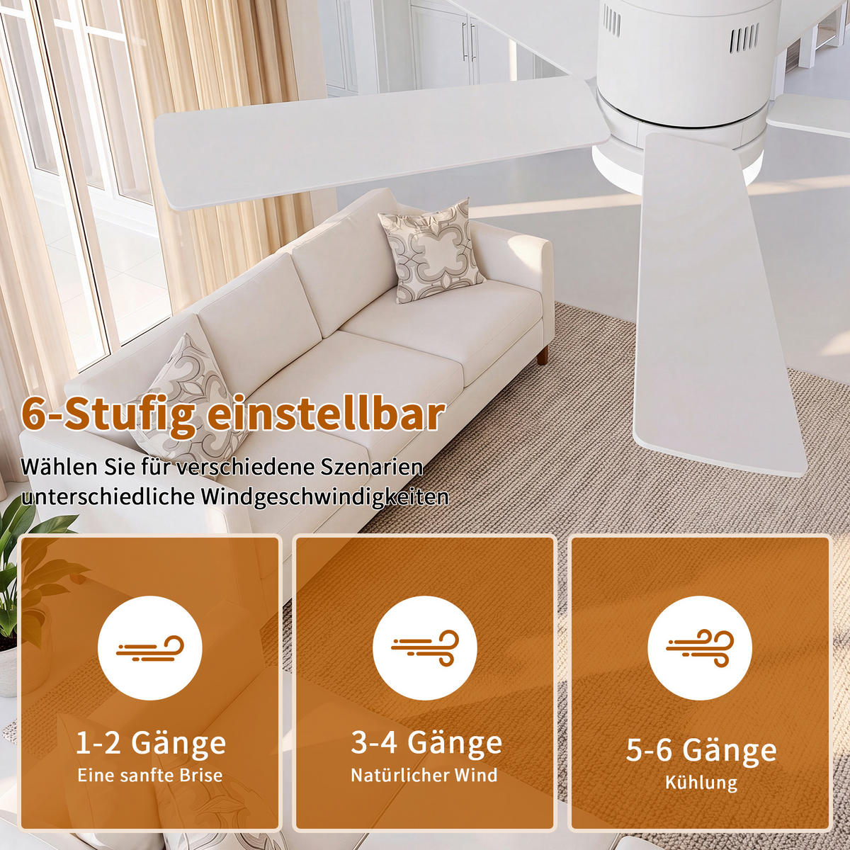 STROPNI ventilator z LED lučko, 106,6 cm, bel, 6 hitrosti in časovnik - bela, kovina (106.6/106.6/28cm) - EuroLiving