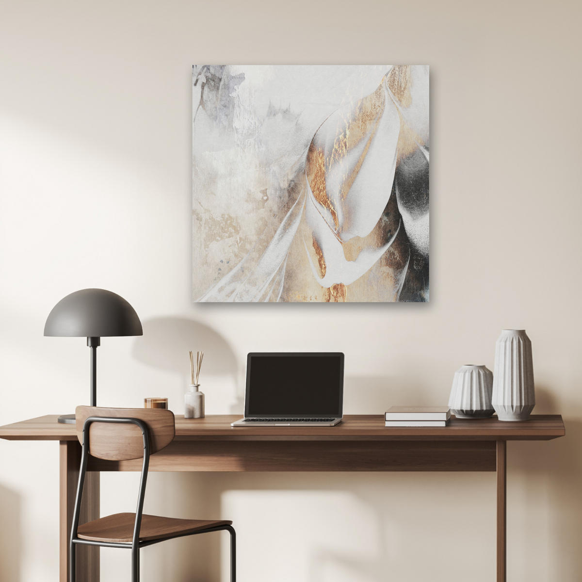 AKUSTIKBILD Luxus - Abstrakt - Gold - Weiß Akustikpaneele 80x80 cm - Goldfarben, Kunststoff (80/80/0.9cm) - MuchoWow