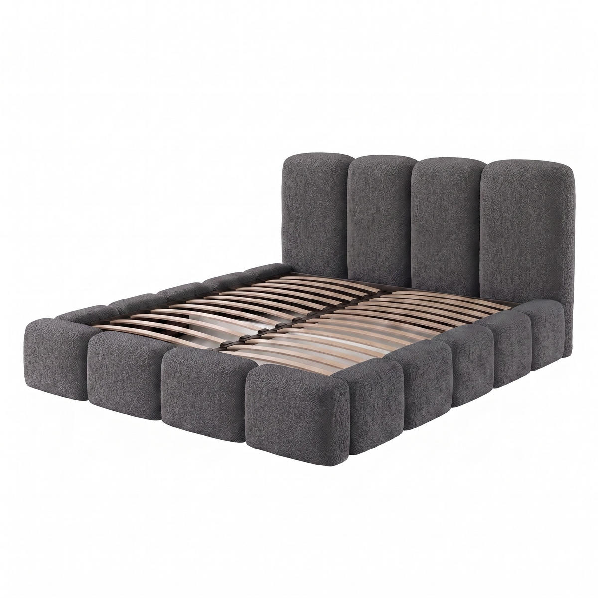 POLSTERBETT SUENO MAXI 160x200 cm in Graphit, gepolstertes Kopfteil, Metalllattenrost, Bettkasten, Bouclé-Stoff - Graphitfarben/Naturfarben, Holz/Textil (160/200cm) - Muffo