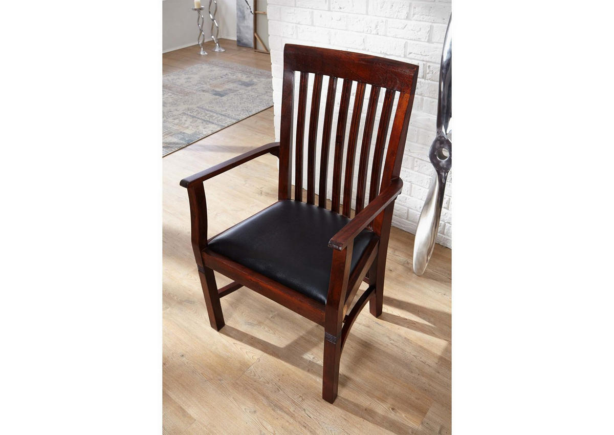 SESSEL Bangalore Polster schwarz OXFORD #1 - Dunkelbraun, Holz (50/108/45cm) - Massivmoebel24