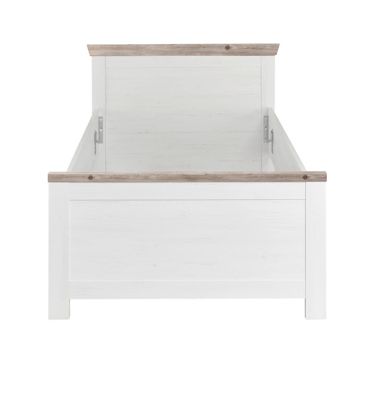 BETT Pinie weiß, Oslo Pinie Landhaus, Einzelbett, Liegefläche 100 x 200 cm - Weiß/Pinienfarben, Holzwerkstoff (100/200cm) - Furn.Design