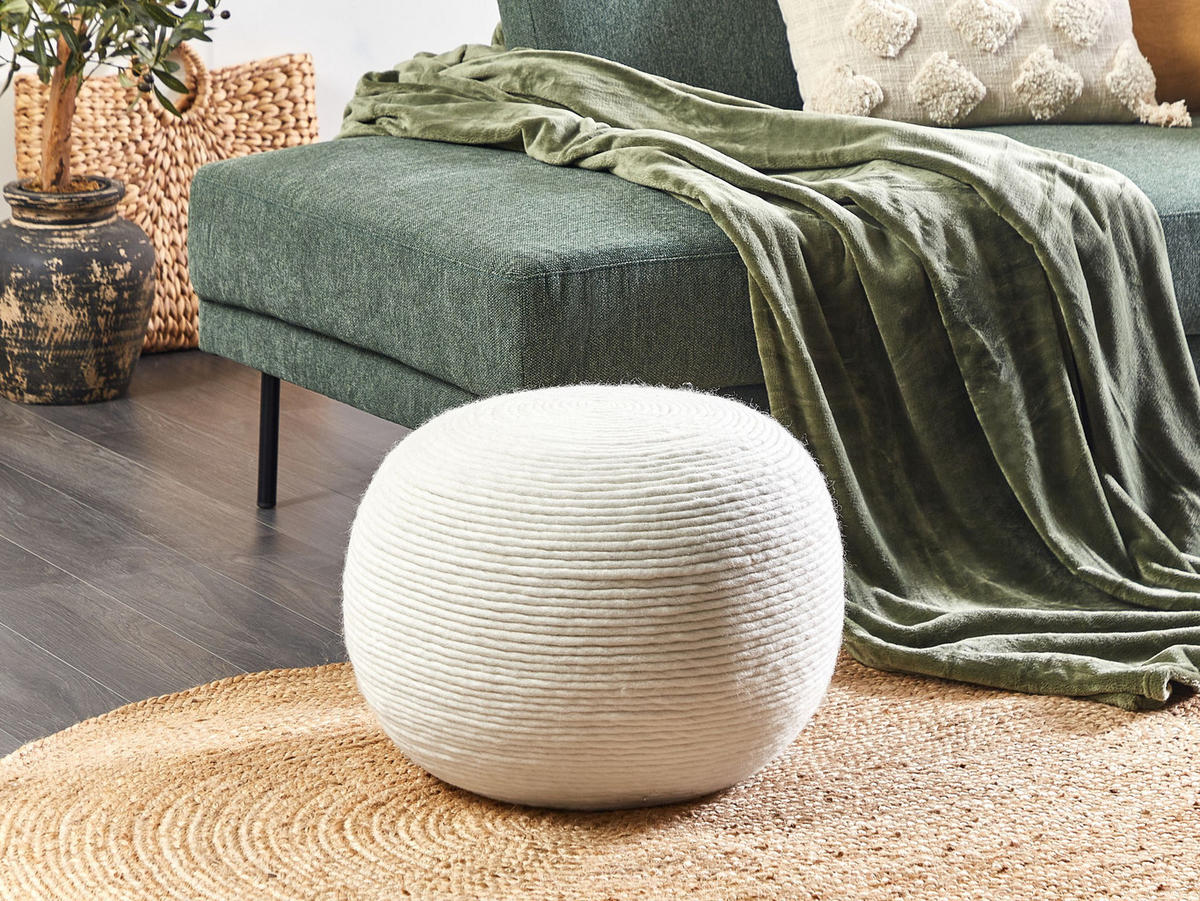 POUF Weiß Takhabi - Weiß, Naturmaterialien (50/35/50cm) - Beliani