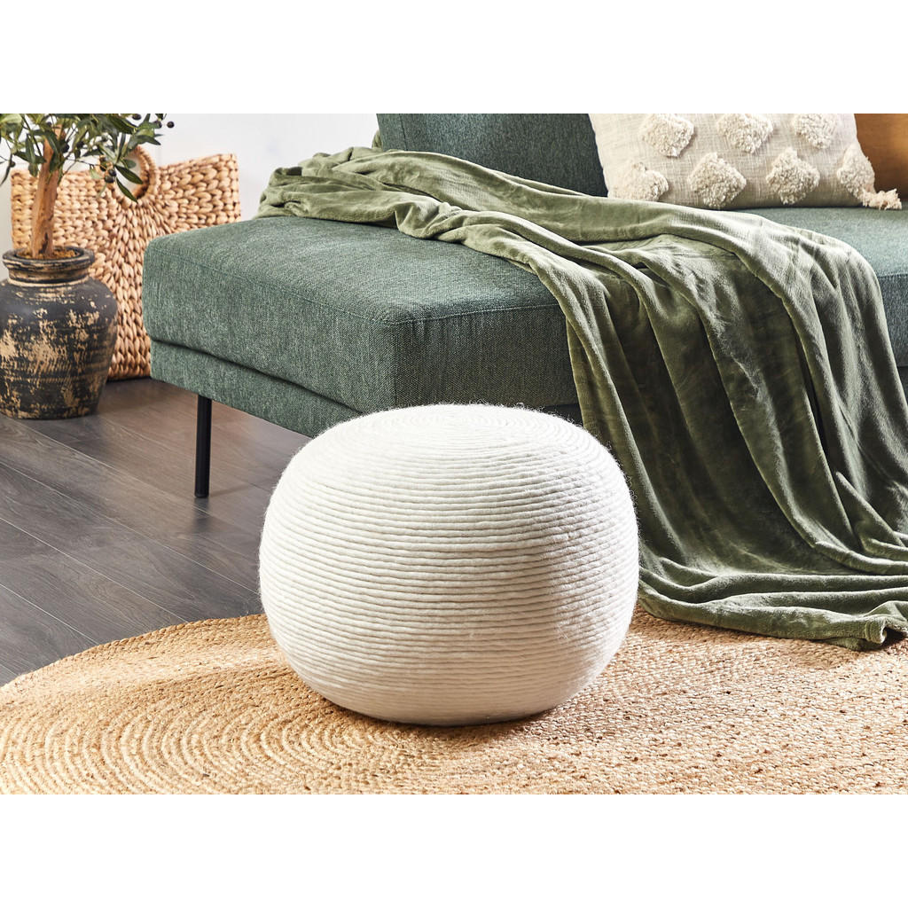 Thumbnail - Beliani Pouf, Weiß, Naturmaterialien, Rund, 50x35x50 cm, Wohnzimmer, Hocker, Poufs