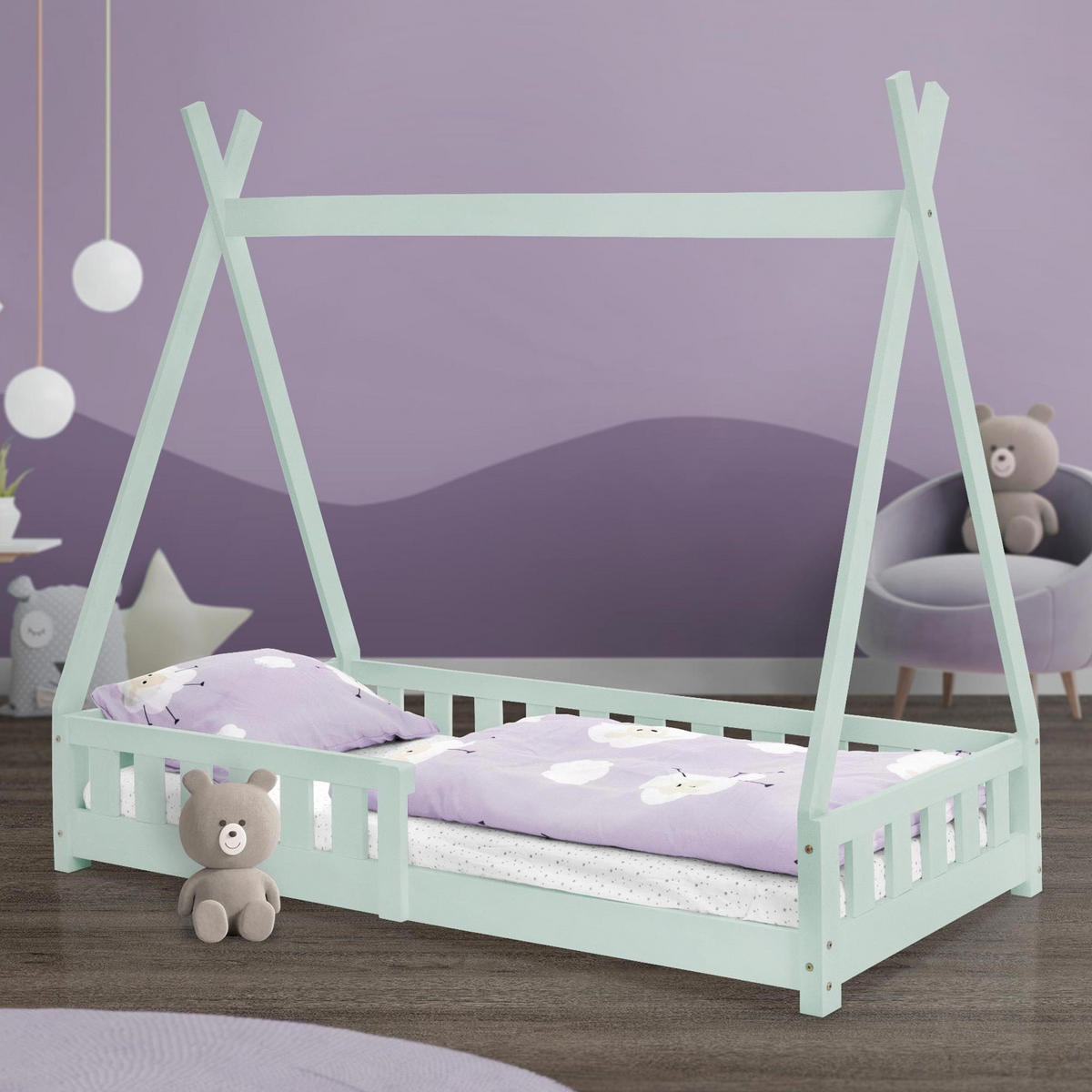 KINDERBETT Tipi 80x160 cm Mint - Mintgrün, Holz (80/160cm) - ML-DESIGN