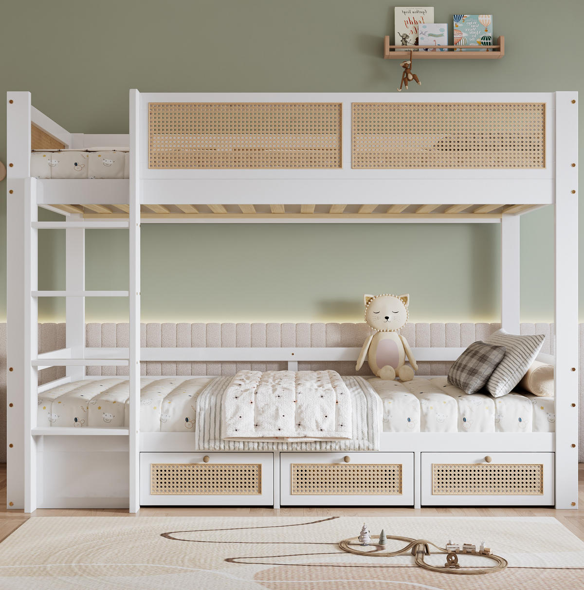 ETAGENBETT 90/200 cm aus Kiefer und MDF mit 3 Schubladen Weiß/Natur - Weiß, Holz (90/200cm) - Modenvie