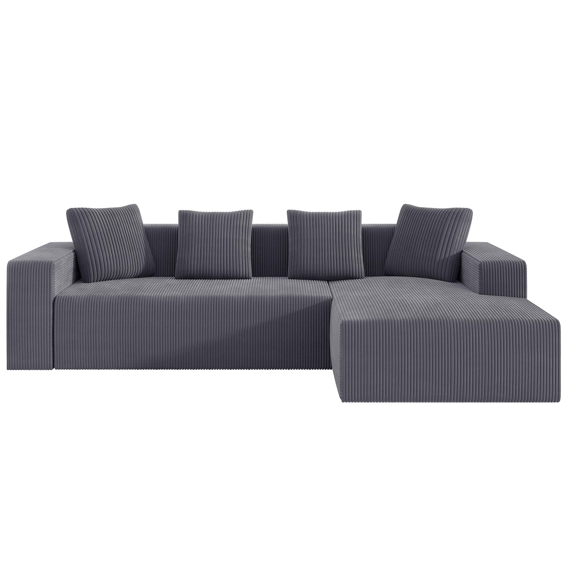 ECKSOFA 261/146/65 cm grau aus Cord mit Liegefunktion - Grau, Textil (146/261cm) - OKWISH