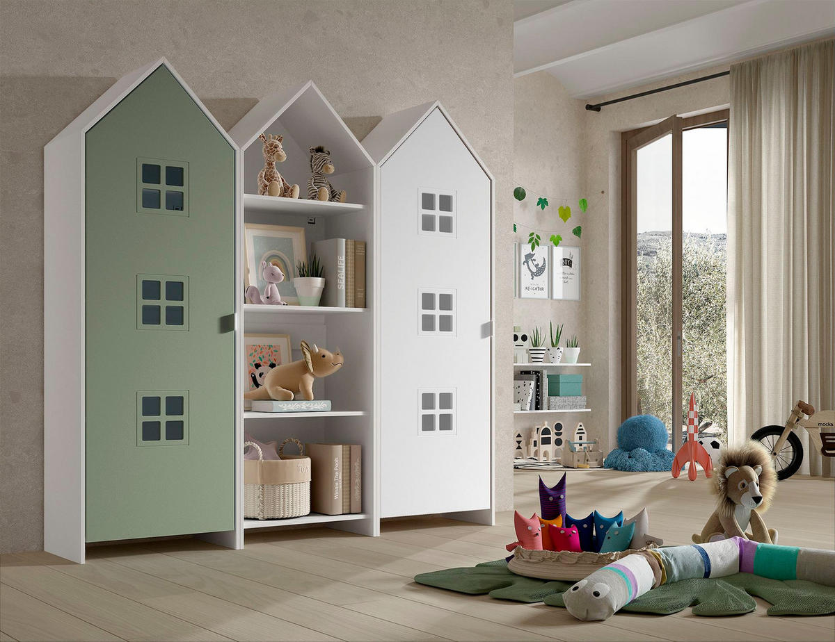 REGALSCHRANK Set Kania 173x37x171 MDF Weiß /Bunt - Weiß/Grün, Holzwerkstoff (173/171/37cm) - 58aufmkessel