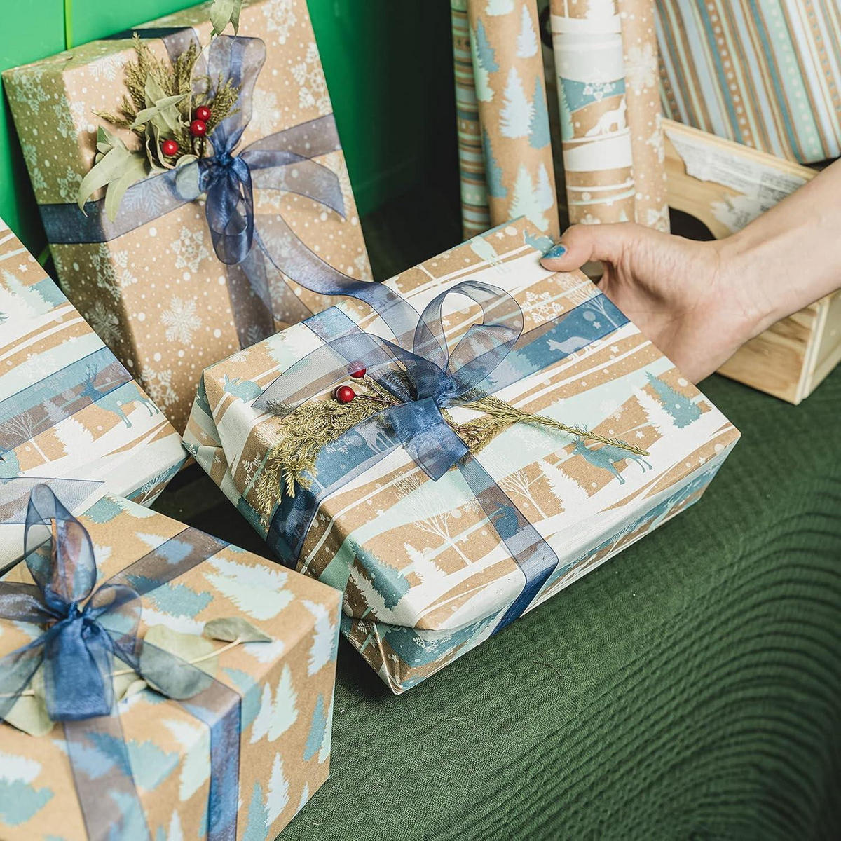 GESCHENKPAPIER 4er Set Kraftpapier Blau 76 x 305 cm - Multicolor, Papier (4/76/15cm)