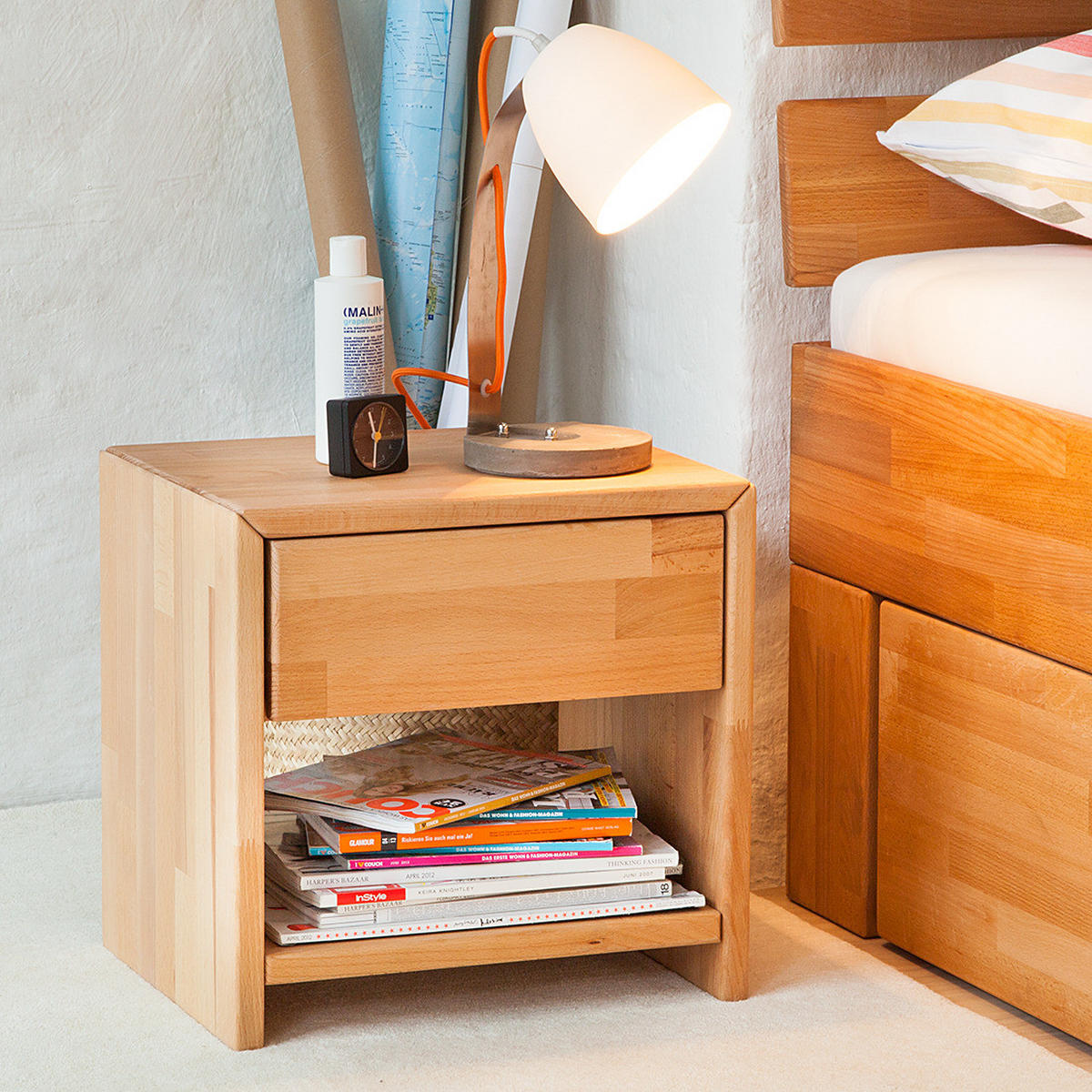 NACHTKOMMODE - Kernbuche - Kernbuche, Holz (40/40/33cm) - home24