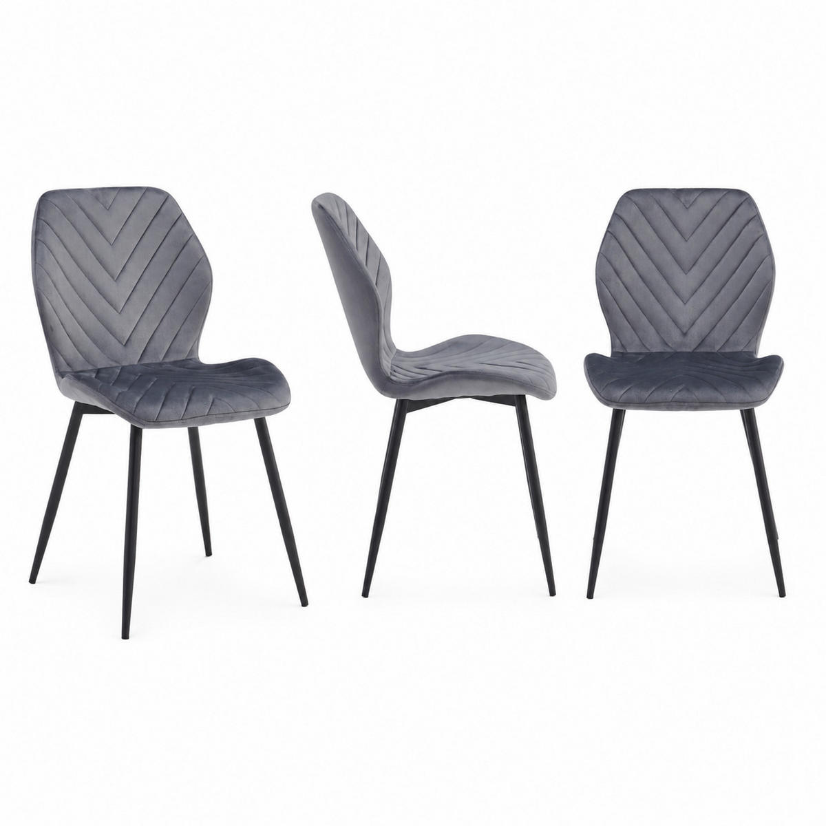 STÜHLE Esszimmerstuhl, gepolstert mit Steppung, schwarze Metallbeine, 1 Stück, Grau - Schwarz/Grau, Metall (48/86/41cm) - AN Furniture Store