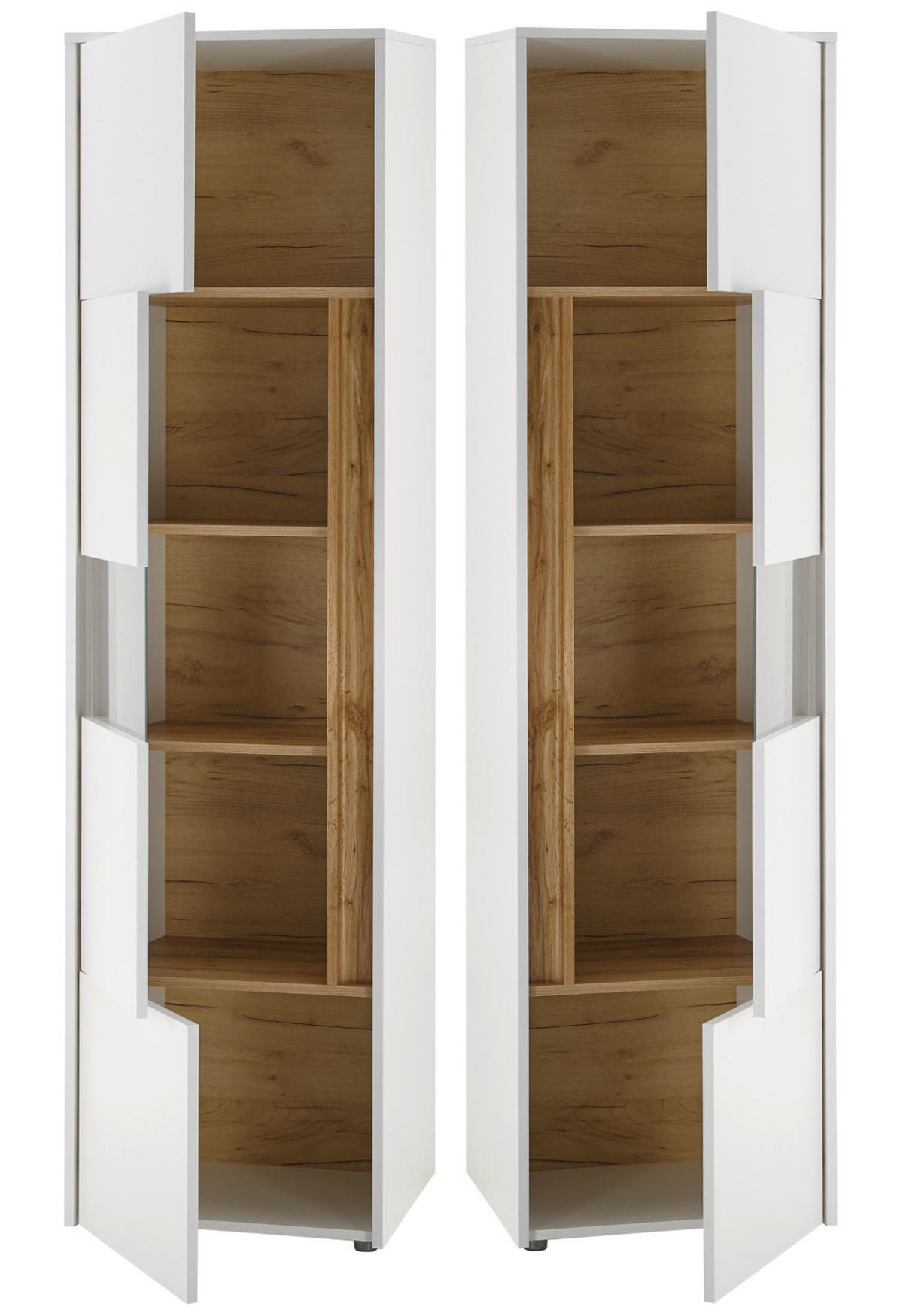 AKTENSCHRANK Set 2-teilig weiß, Eiche Wotan 70 x 200 cm, Regal-Vitrine-Kombination mit 5 Ordnerhöhen - Eichefarben/Silberfarben, Glas/Holzwerkstoff (70/200/40cm) - Furn.Design
