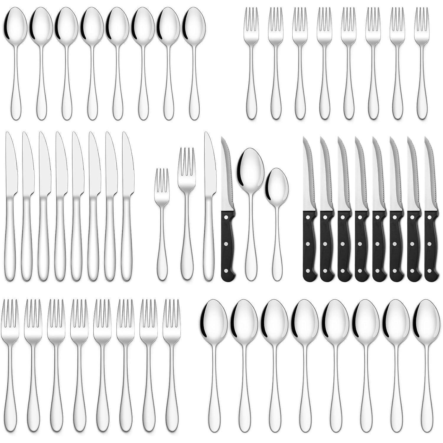 BESTECKSET 36-teilig für 6 Personen Edelstahl mit Steakmessern - Silberfarben, Metall