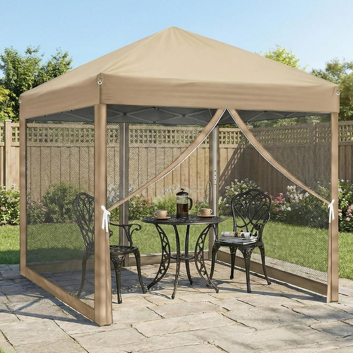 FALTPAVILLON 3x3 m mit Moskitonetzen Khaki - Olivgrün, Textil (300/245/300cm)