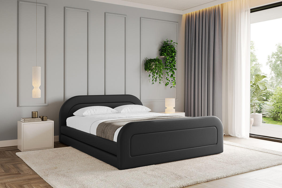 POLSTERBETT mit Bettkasten, Fußteil und Lattenrost, Boxbett mit Matratze H3/H4 - LERIS-v1-Z 180x200 Schwarz Kunstleder - Schwarz Hochglanz, Holzwerkstoff/Textil (180/200cm) - ALTDECOR