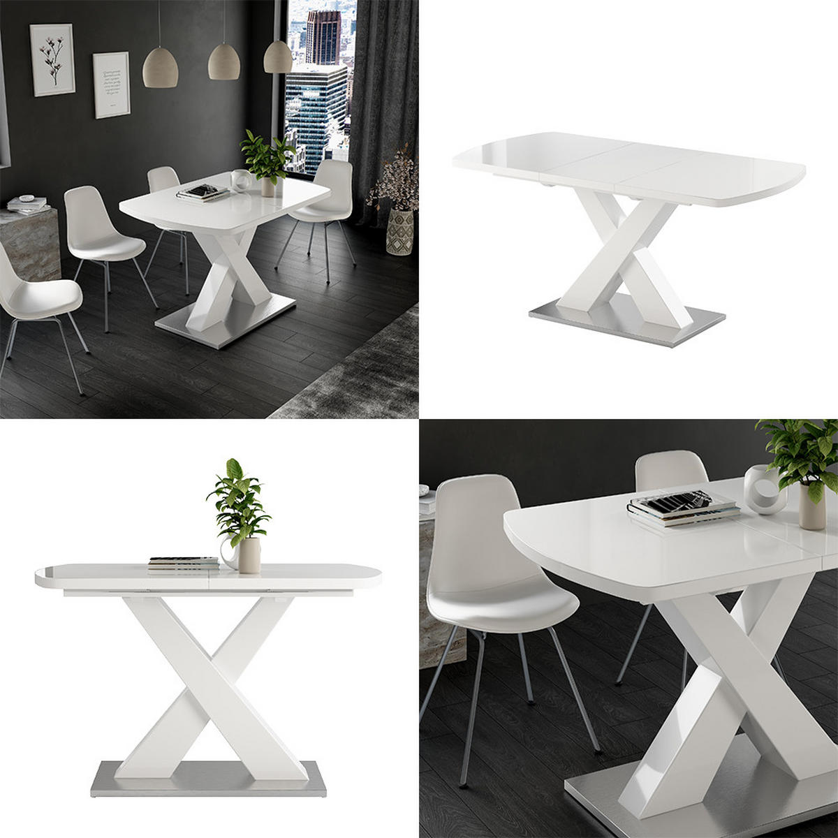 ESSTISCH Chinto Weiß 120 x 80 cm ausziehbar - Weiß, Holzwerkstoff (80/120/76cm) - Vicco