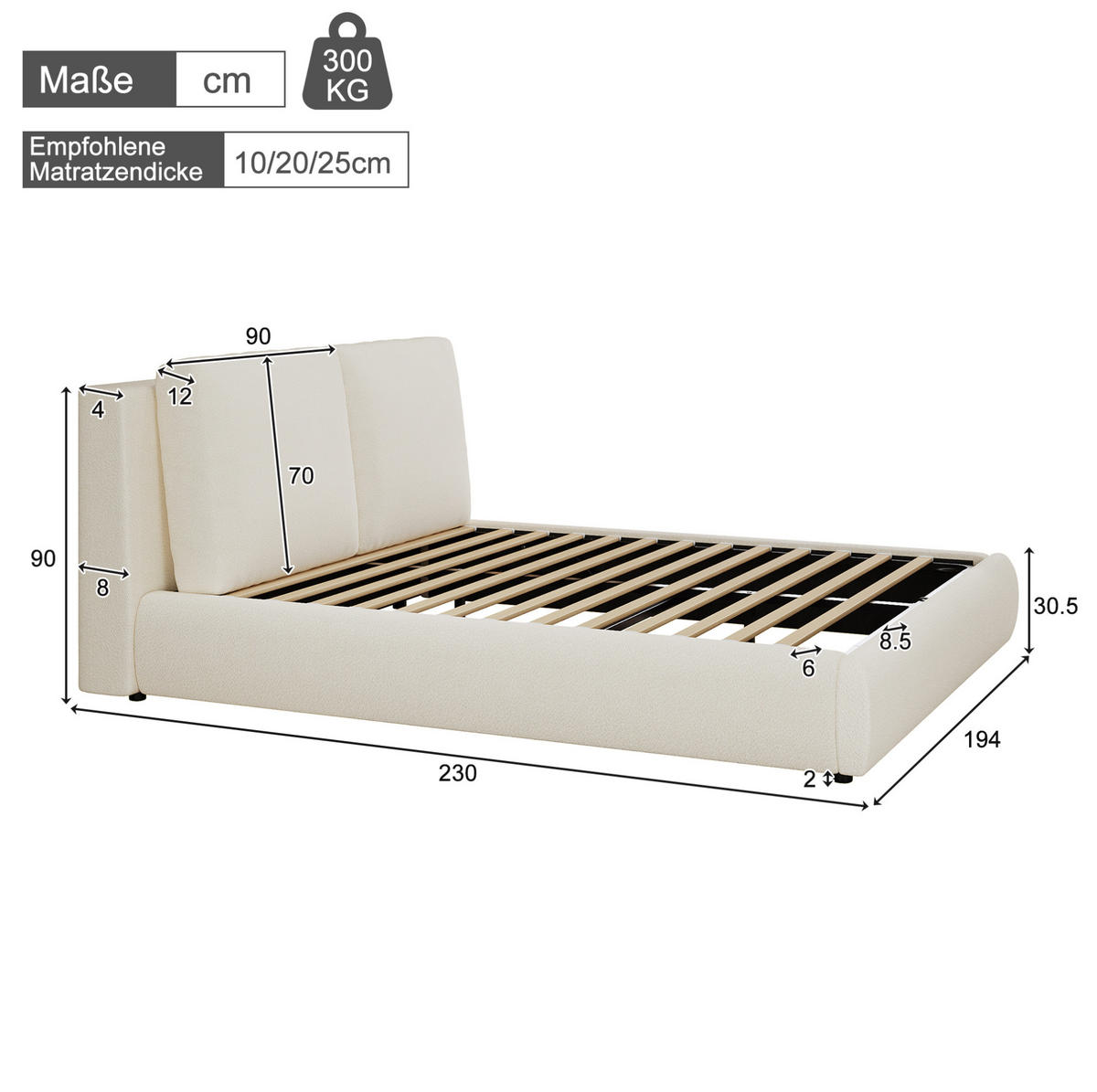 POLSTERBETT 180/200 cm mit Lattenrost, hydraulischem Stauraum und Bouclé-Bezug, Beige - Beige, Textil (180/200cm) - Redom