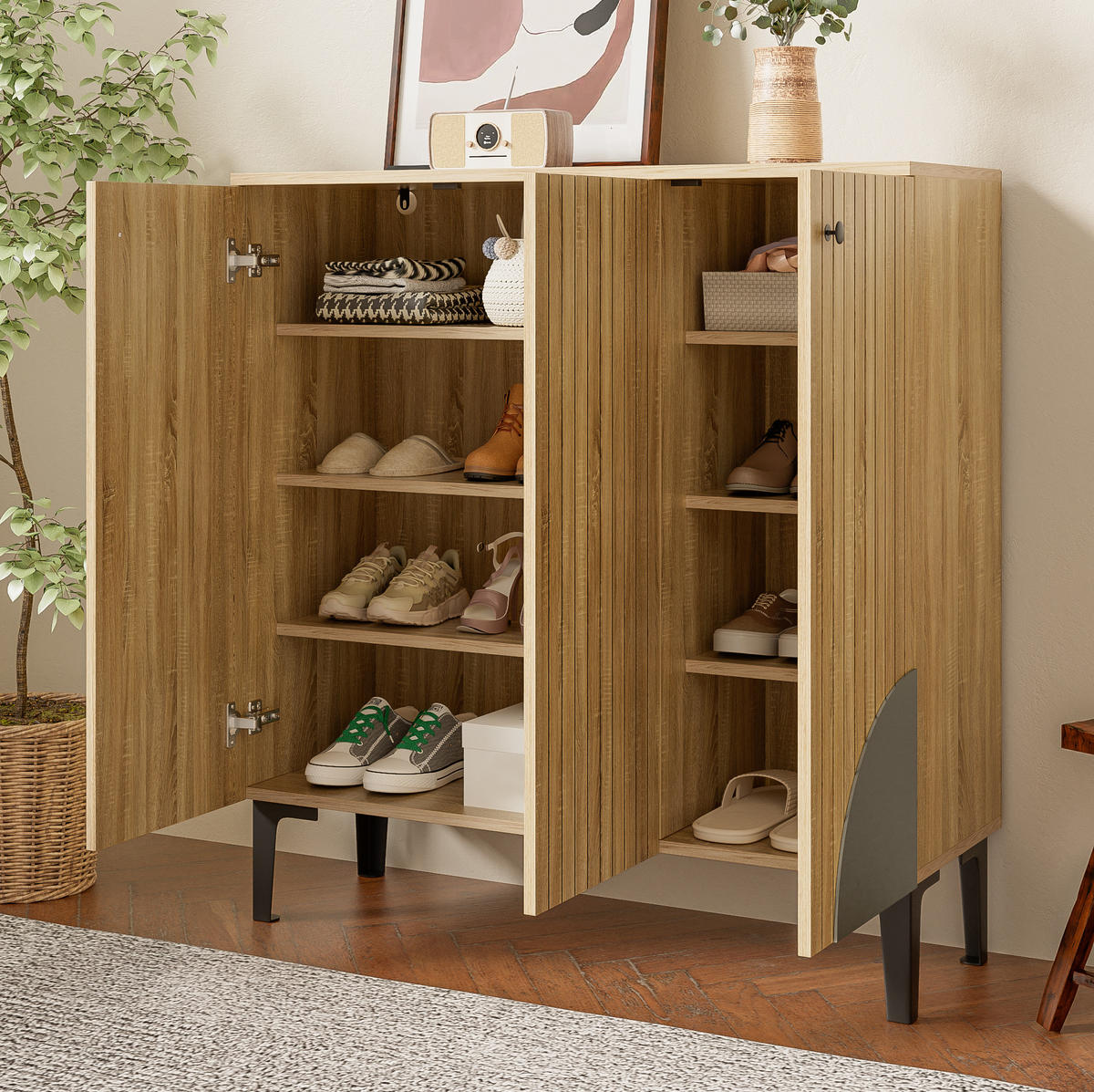 SCHUHSCHRANK 90/32/94 cm in Holzoptik mit 3 Türen und Ablage - Naturfarben, Holzwerkstoff (90/94/32cm) - Flora Grace