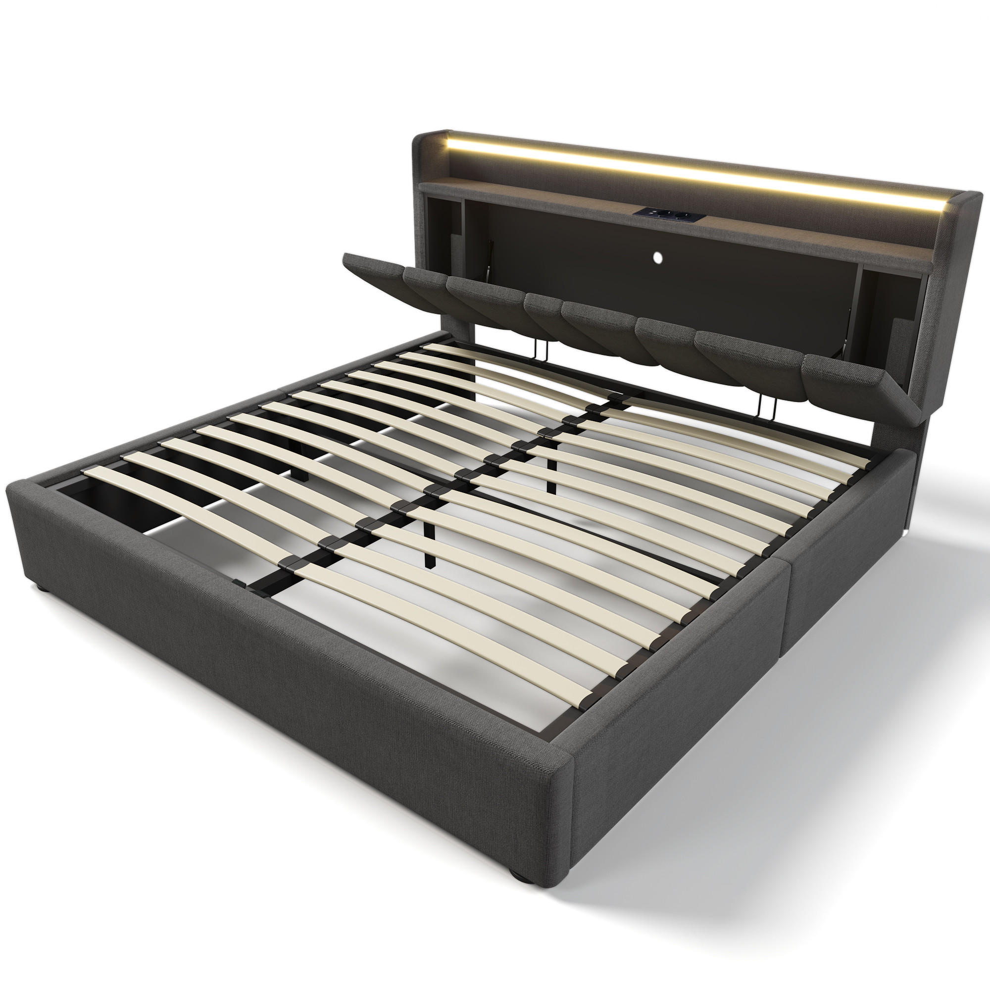 STAURAUMBETT 140/200 cm DE-00351, in Grau, LED-Beleuchtung - Grau, Metall (140/200cm) - ComfortXL