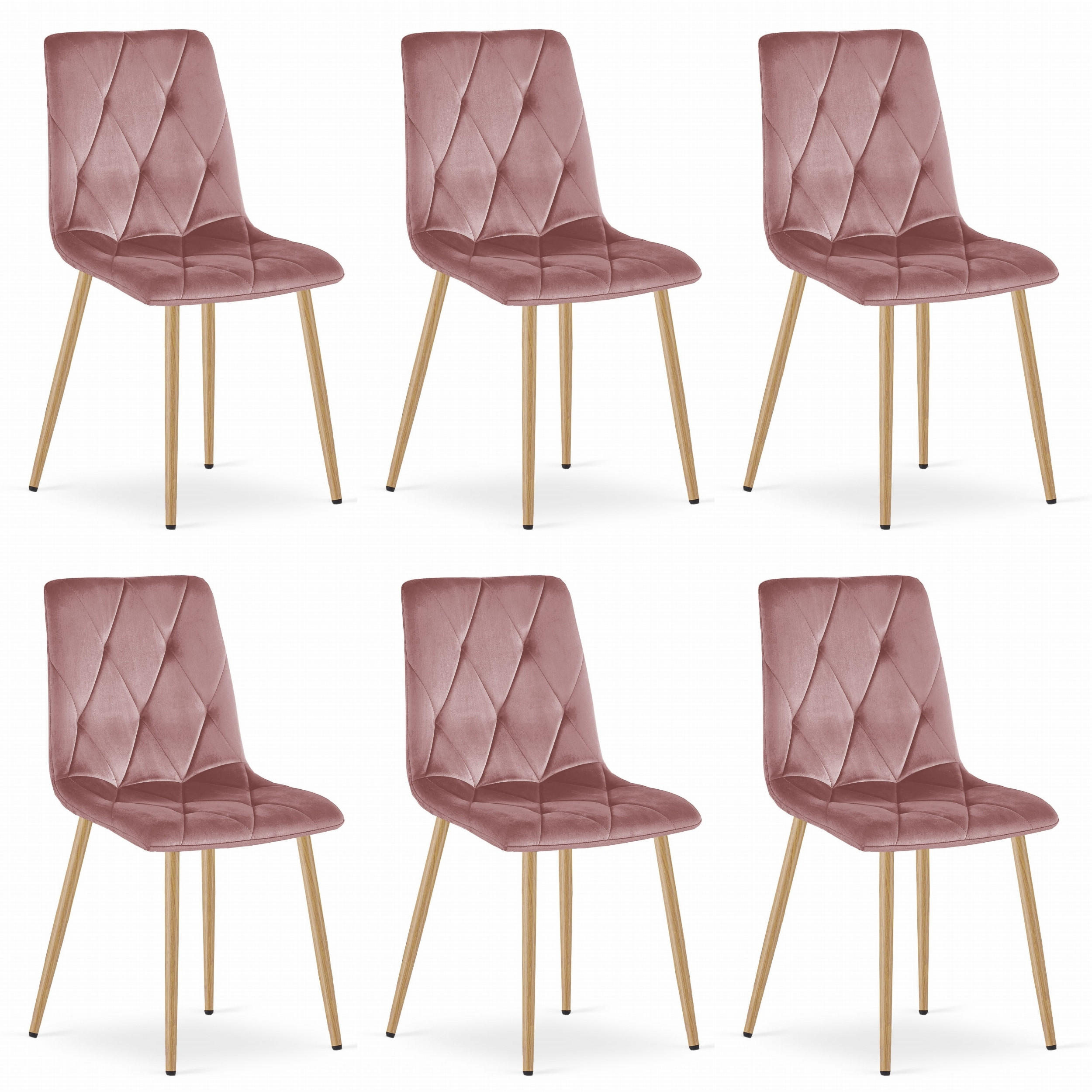 STUHL BOSA 6-er Set, Rosa, Metallbeine in Holzfarbe - Rosa, Textil/Metall (44/89/40cm) - Komodee
