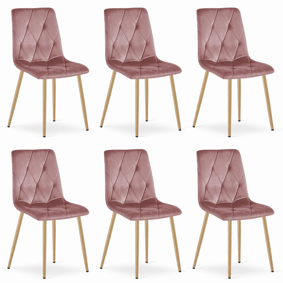 STUHL BOSA 6-er Set, Rosa, Metallbeine in Holzfarbe - Rosa, Textil/Metall (44/89/40cm) - Komodee