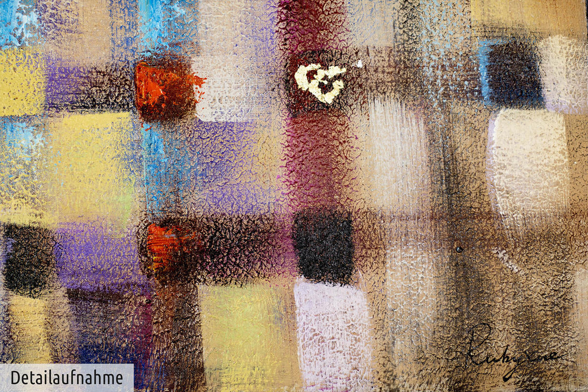 RUČNE MAĽOVANÝ AKRYLOVÝ OBRAZ 100/75 cm, viacfarebný, abstraktný geometrický motív - viacfarebná, drevo/textil (100/75cm) - KUNSTLOFT