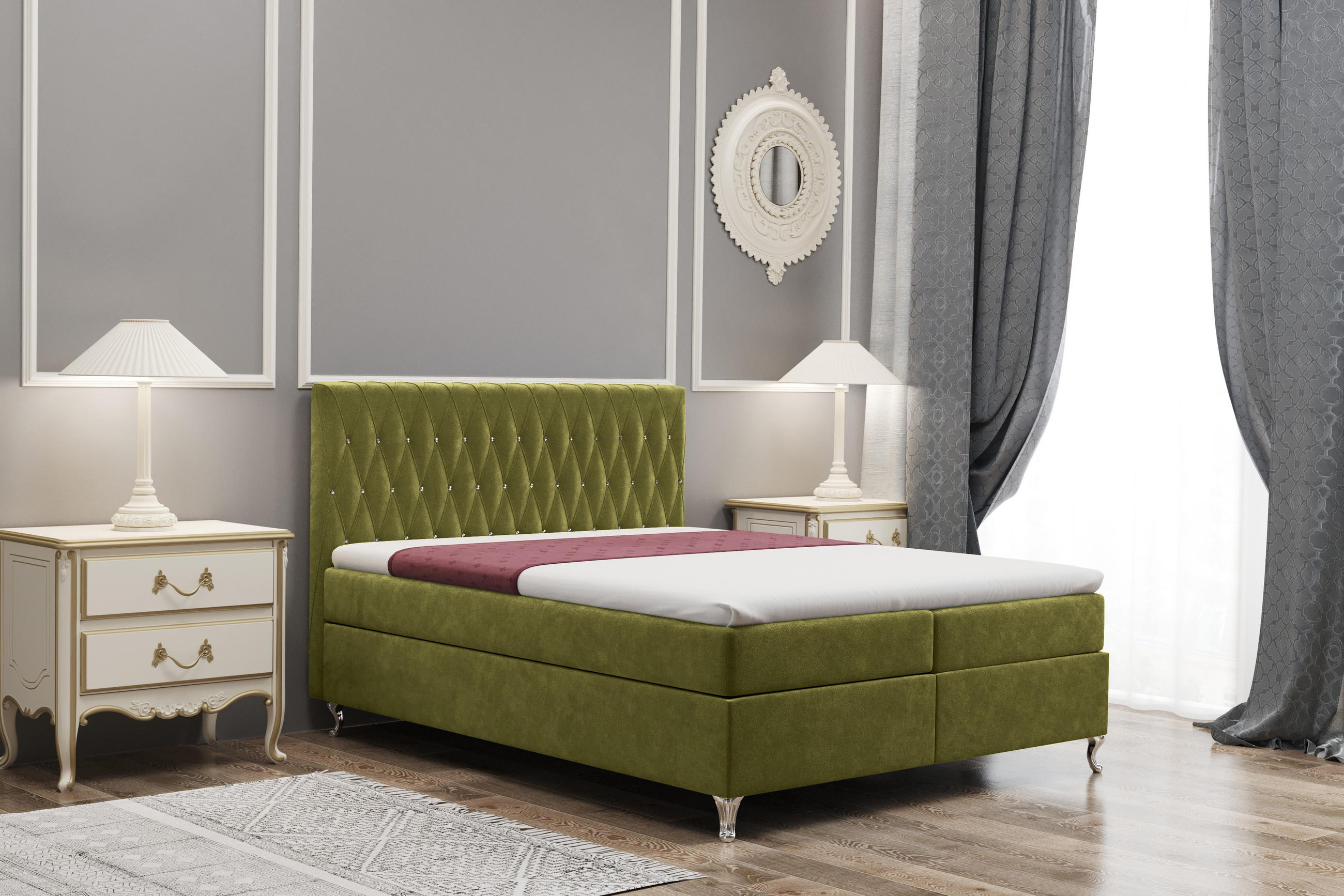 BOXBETT Mit Bettkasten Und Matratze KATE Stoff Riviera Hellgrün 200x200 cm H3-Bonell - Hellgrün, Holz/Textil (200/200cm) - Kaiser Möbel