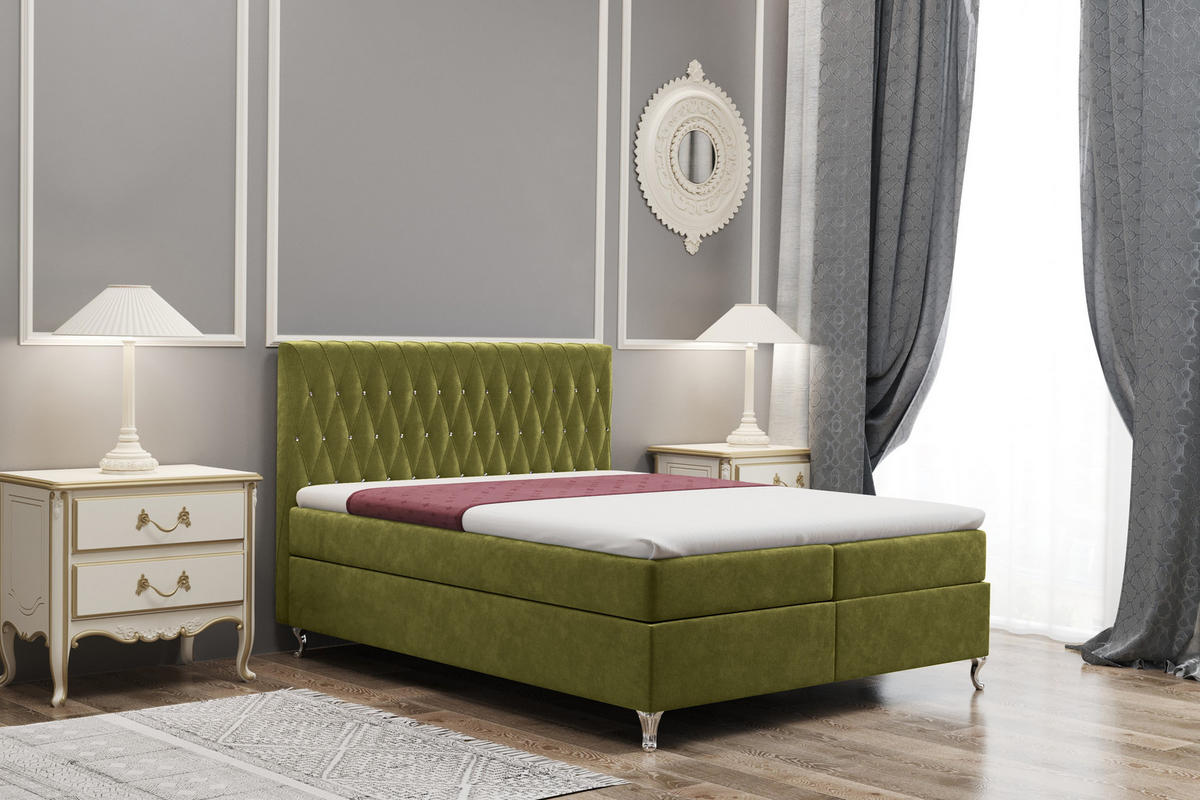 BOXBETT Mit Bettkasten Und Matratze KATE Stoff Riviera Hellgrün 160x200 cm H3-Bonell - Hellgrün, Holz/Textil (160/200cm) - Kaiser Möbel