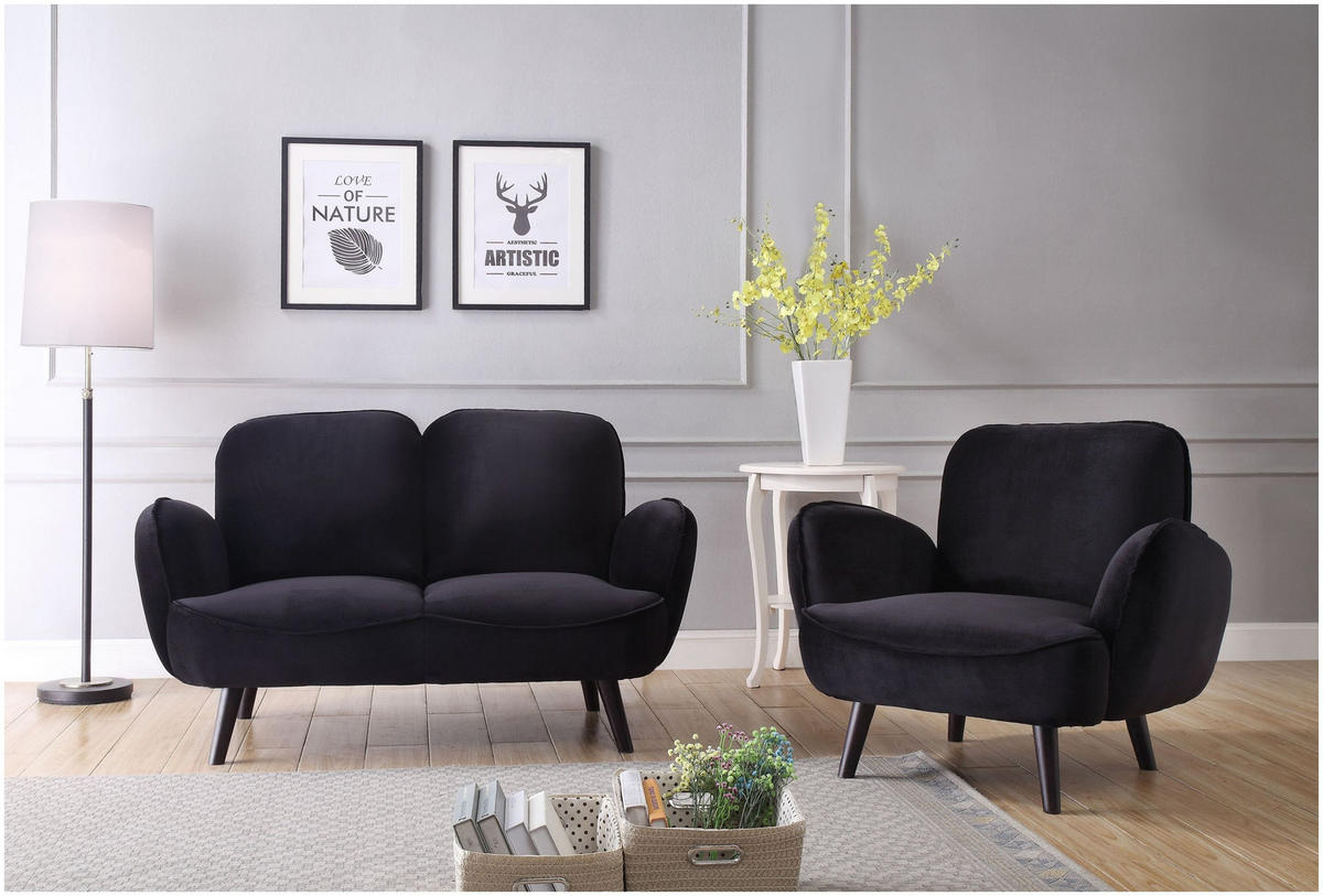 SOFA Ben Samt Schwarz - Schwarz, Textil (140/83/87cm) - ATLANTIC home collection