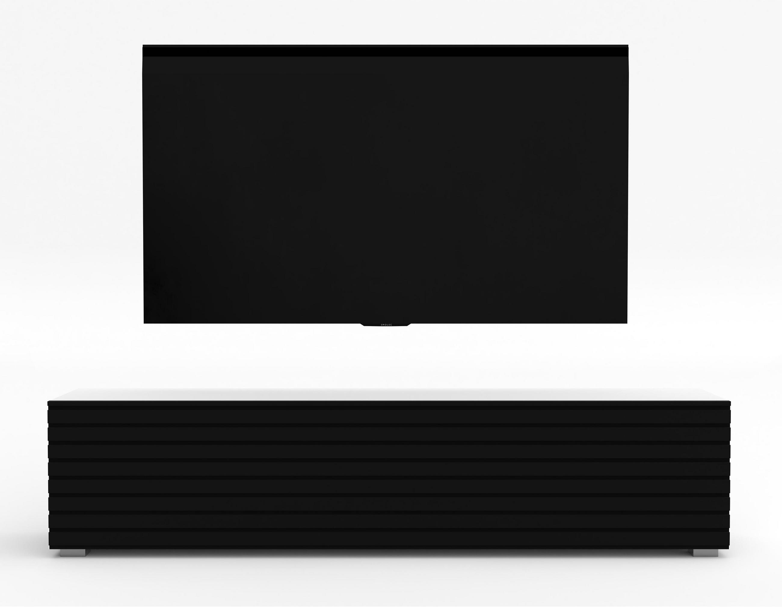 LOWBOARD ZIVOLLI 160 Weiß, Schwarze Lamellen 160/36,5/40 cm – Hängend und Stehend - Schwarz/Weiß, Holzwerkstoff/Kunststoff (160/36.5/40cm) - AX Living