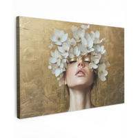 LEINWANDBILD Gesicht - Blumen - Gold - Abstrakt Wohnzimmer Groß 120x80 cm - Goldfarben, Textil (120/80cm) - MuchoWow