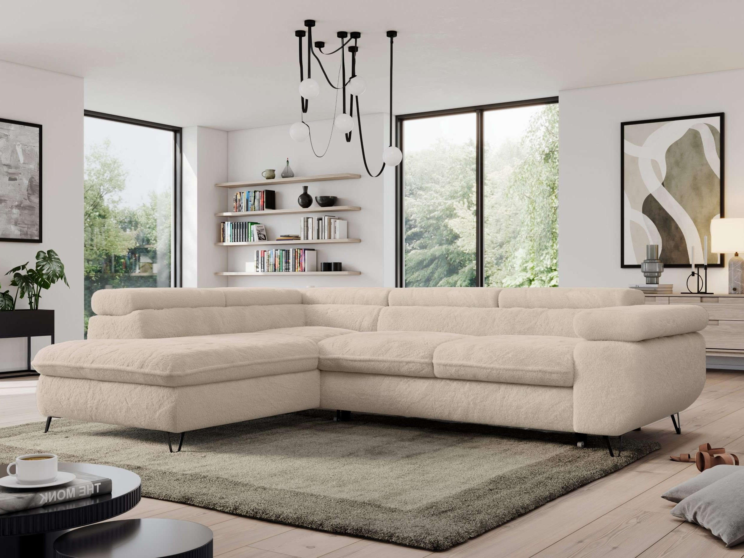 ECKSOFA PEDRO L Ecru Plüsch - Links Seite - Ecru/Schwarz, Textil/Metall (208/273cm) - MKS